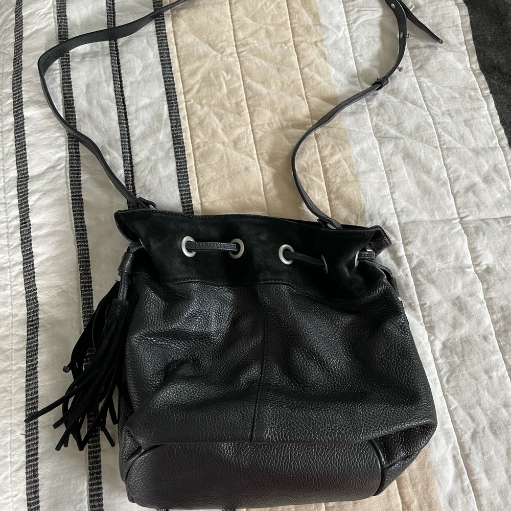 Black boho bucket bag